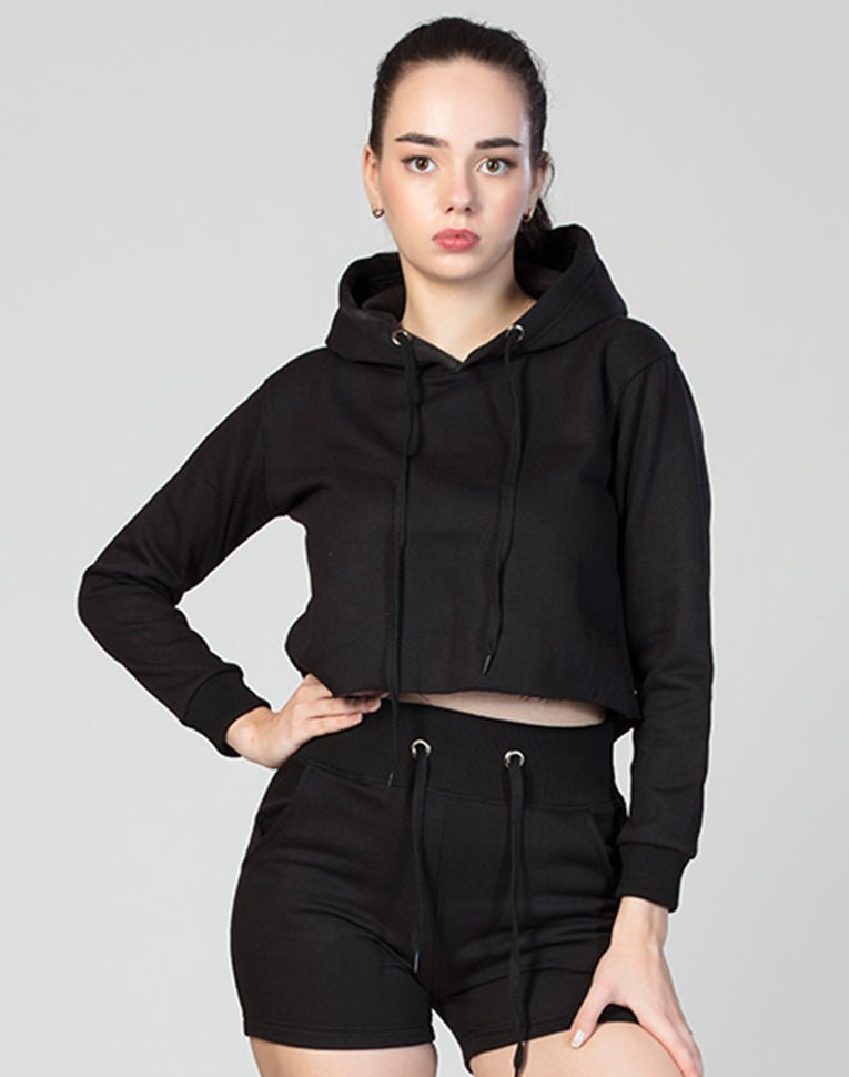 Active Long Sleeves Cropped Hoodie with Shorts