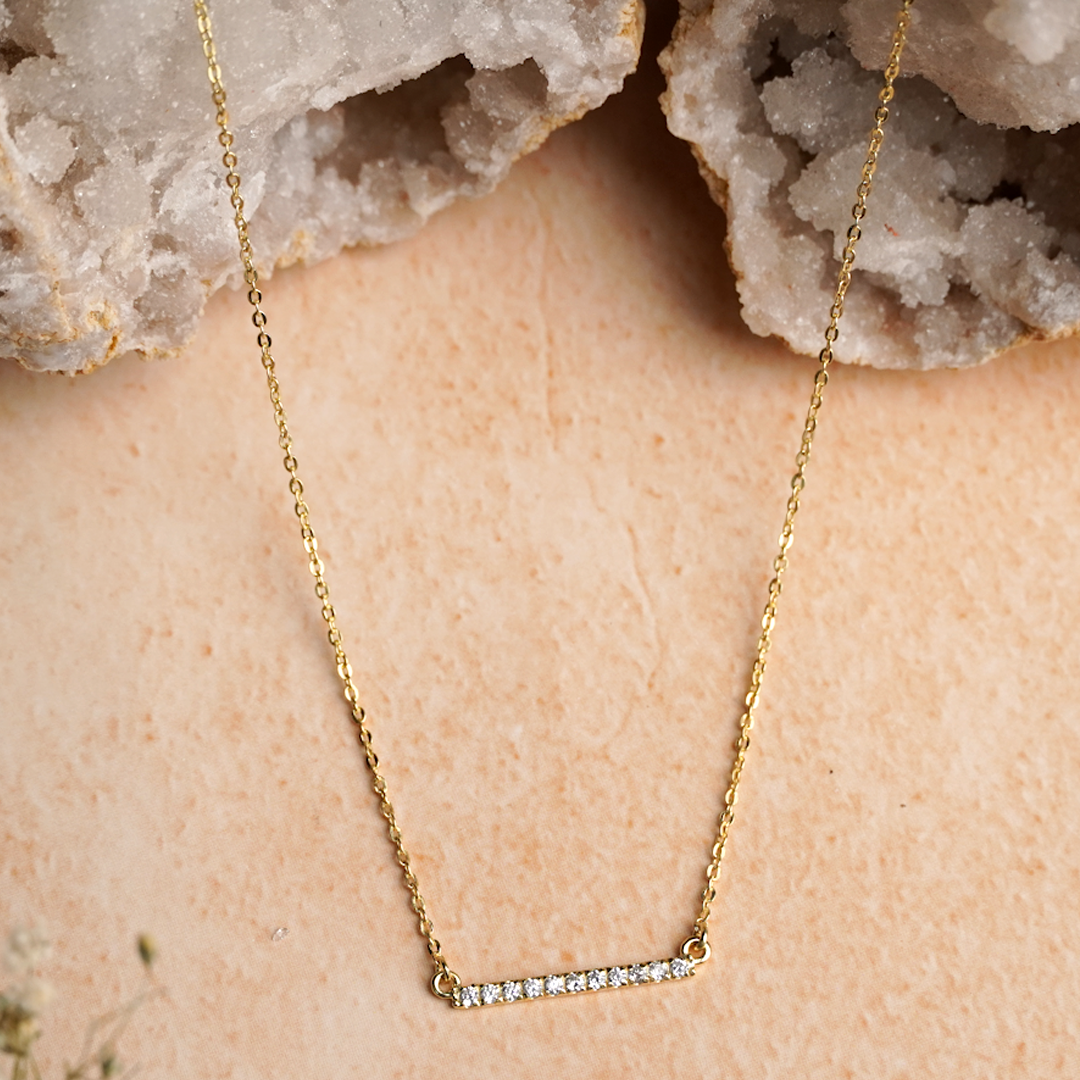 Bling Bar 925 Sterling Silver Zircon Necklace