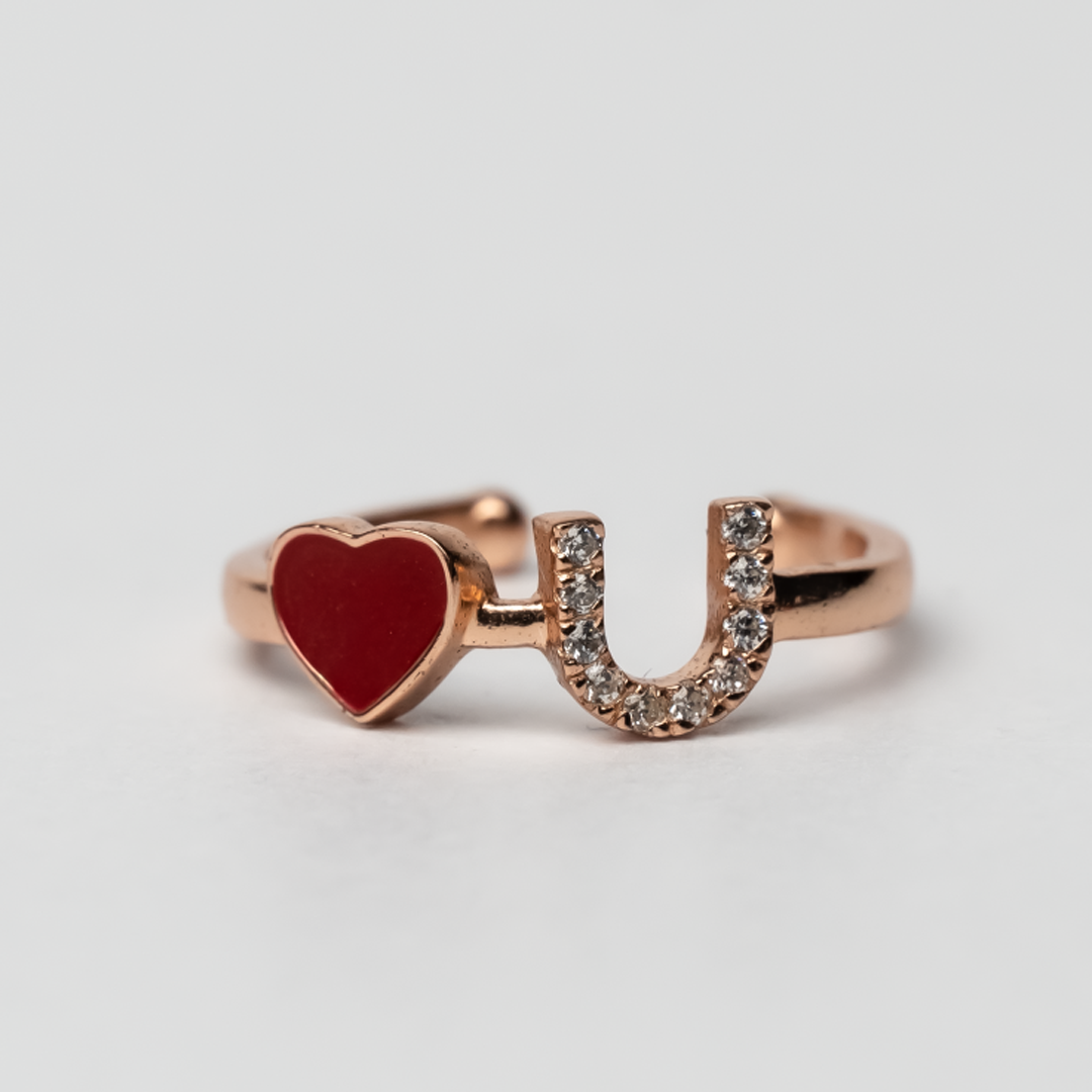 Love you Enamel 925 Sterling Silver Zircon Ring